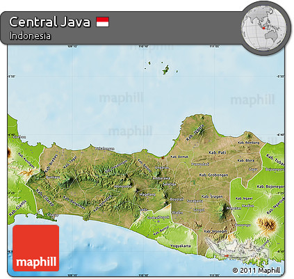 Satellite Map of Central Java, physical outside