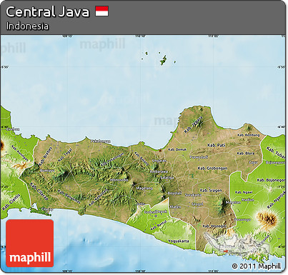 Satellite Map of Central Java, physical outside