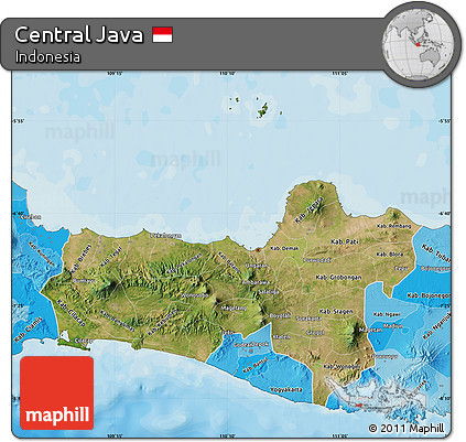 Satellite Map of Central Java, political shades outside