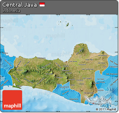 Satellite Map of Central Java, political shades outside