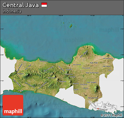 Satellite Map of Central Java, single color outside