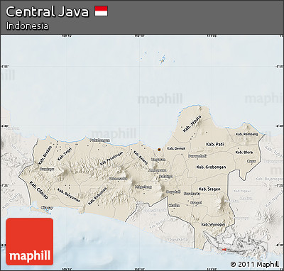 Shaded Relief Map of Central Java, lighten
