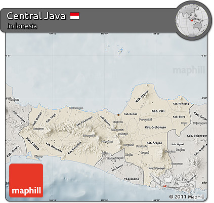 Shaded Relief Map of Central Java, semi-desaturated