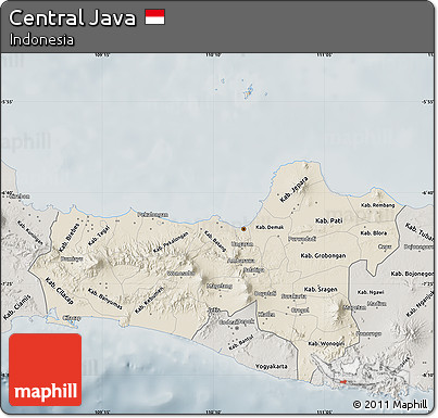 Shaded Relief Map of Central Java, semi-desaturated