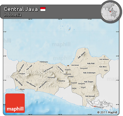 Shaded Relief Map of Central Java, single color outside