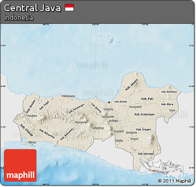 Shaded Relief Map of Central Java, single color outside