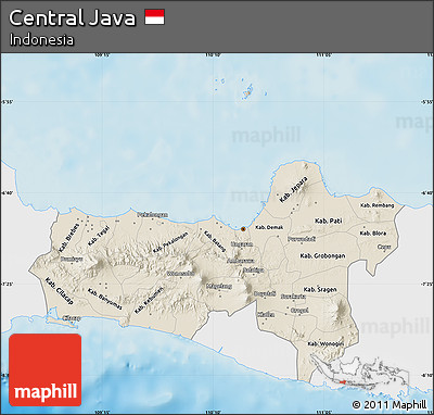 Shaded Relief Map of Central Java, single color outside