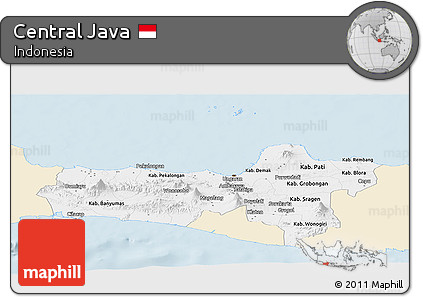 Classic Style Panoramic Map of Central Java, single color outside