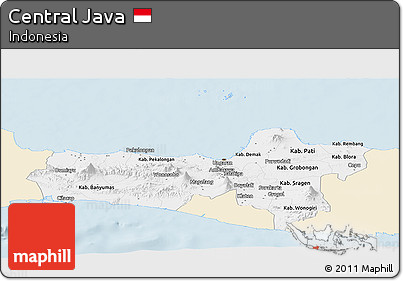 Classic Style Panoramic Map of Central Java, single color outside