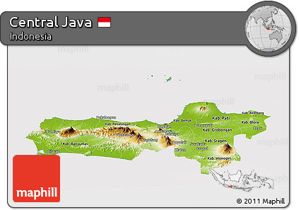 Physical Panoramic Map of Central Java, cropped outside