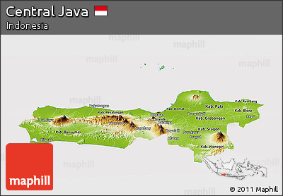 Physical Panoramic Map of Central Java, cropped outside