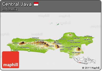 Physical Panoramic Map of Central Java, cropped outside