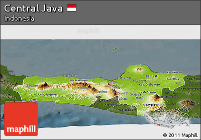 Physical Panoramic Map of Central Java, darken