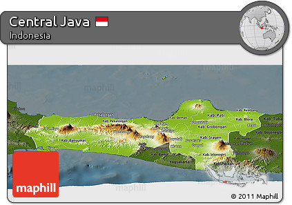 Physical Panoramic Map of Central Java, darken