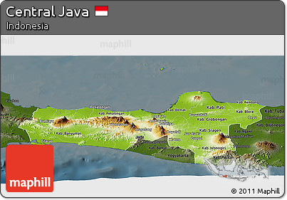 Physical Panoramic Map of Central Java, darken