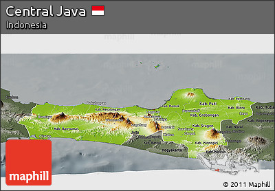 Physical Panoramic Map of Central Java, darken, semi-desaturated