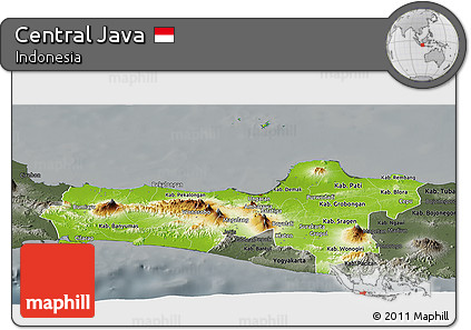 Physical Panoramic Map of Central Java, darken, semi-desaturated
