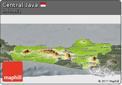 Physical Panoramic Map of Central Java, darken, semi-desaturated