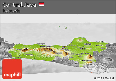 Physical Panoramic Map of Central Java, desaturated