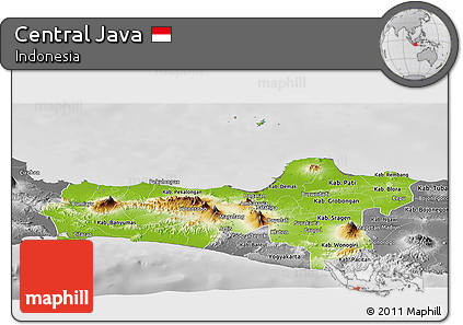 Physical Panoramic Map of Central Java, desaturated
