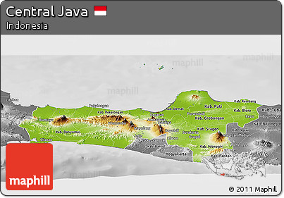 Physical Panoramic Map of Central Java, desaturated
