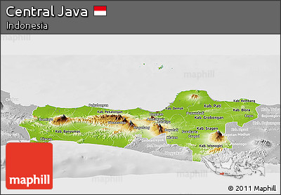 Physical Panoramic Map of Central Java, lighten, desaturated