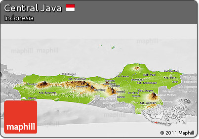 Physical Panoramic Map of Central Java, lighten, desaturated