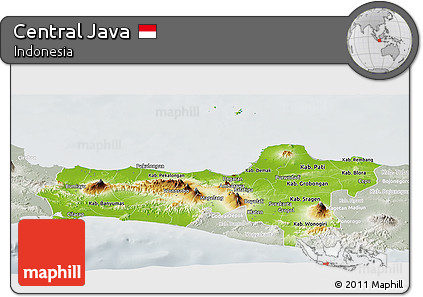 Physical Panoramic Map of Central Java, lighten, semi-desaturated
