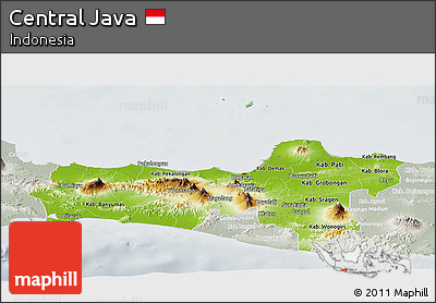 Physical Panoramic Map of Central Java, lighten, semi-desaturated