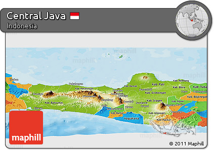 Physical Panoramic Map of Central Java, political outside