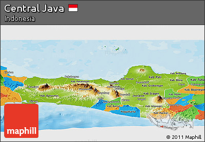 Physical Panoramic Map of Central Java, political outside