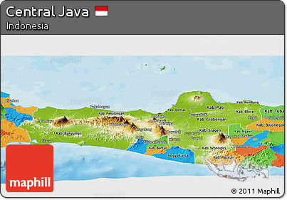 Physical Panoramic Map of Central Java, political outside
