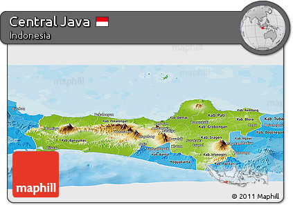 Physical Panoramic Map of Central Java, political shades outside