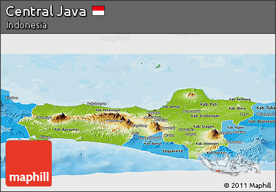 Physical Panoramic Map of Central Java, political shades outside