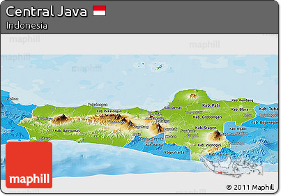 Physical Panoramic Map of Central Java, political shades outside
