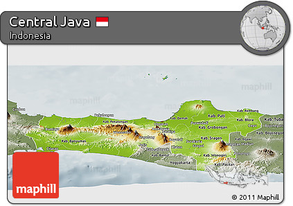 Physical Panoramic Map of Central Java, semi-desaturated