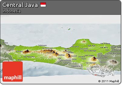 Physical Panoramic Map of Central Java, semi-desaturated