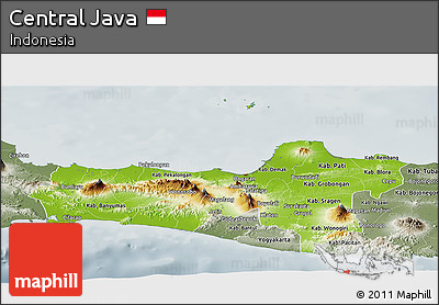 Physical Panoramic Map of Central Java, semi-desaturated