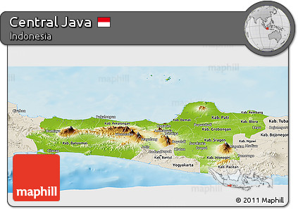 Physical Panoramic Map of Central Java, shaded relief outside