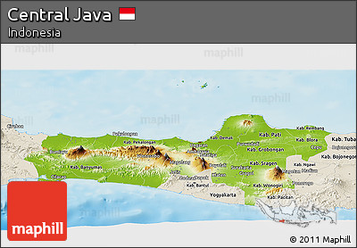 Physical Panoramic Map of Central Java, shaded relief outside