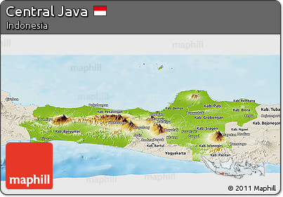 Physical Panoramic Map of Central Java, shaded relief outside