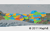 Political Panoramic Map of Central Java, darken, semi-desaturated