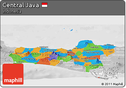 Political Panoramic Map of Central Java, lighten, desaturated