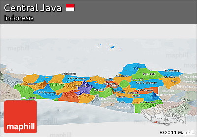 Political Panoramic Map of Central Java, lighten, semi-desaturated