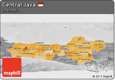 Political Shades Panoramic Map of Central Java, desaturated