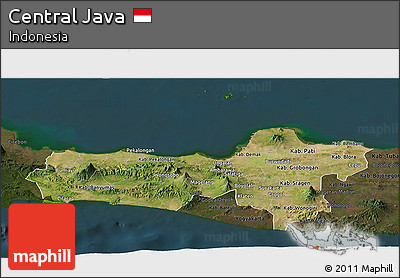 Satellite Panoramic Map of Central Java, darken