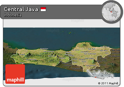 Satellite Panoramic Map of Central Java, darken