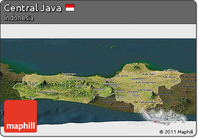 Satellite Panoramic Map of Central Java, darken