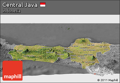 Satellite Panoramic Map of Central Java, desaturated