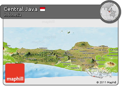 Satellite Panoramic Map of Central Java, physical outside